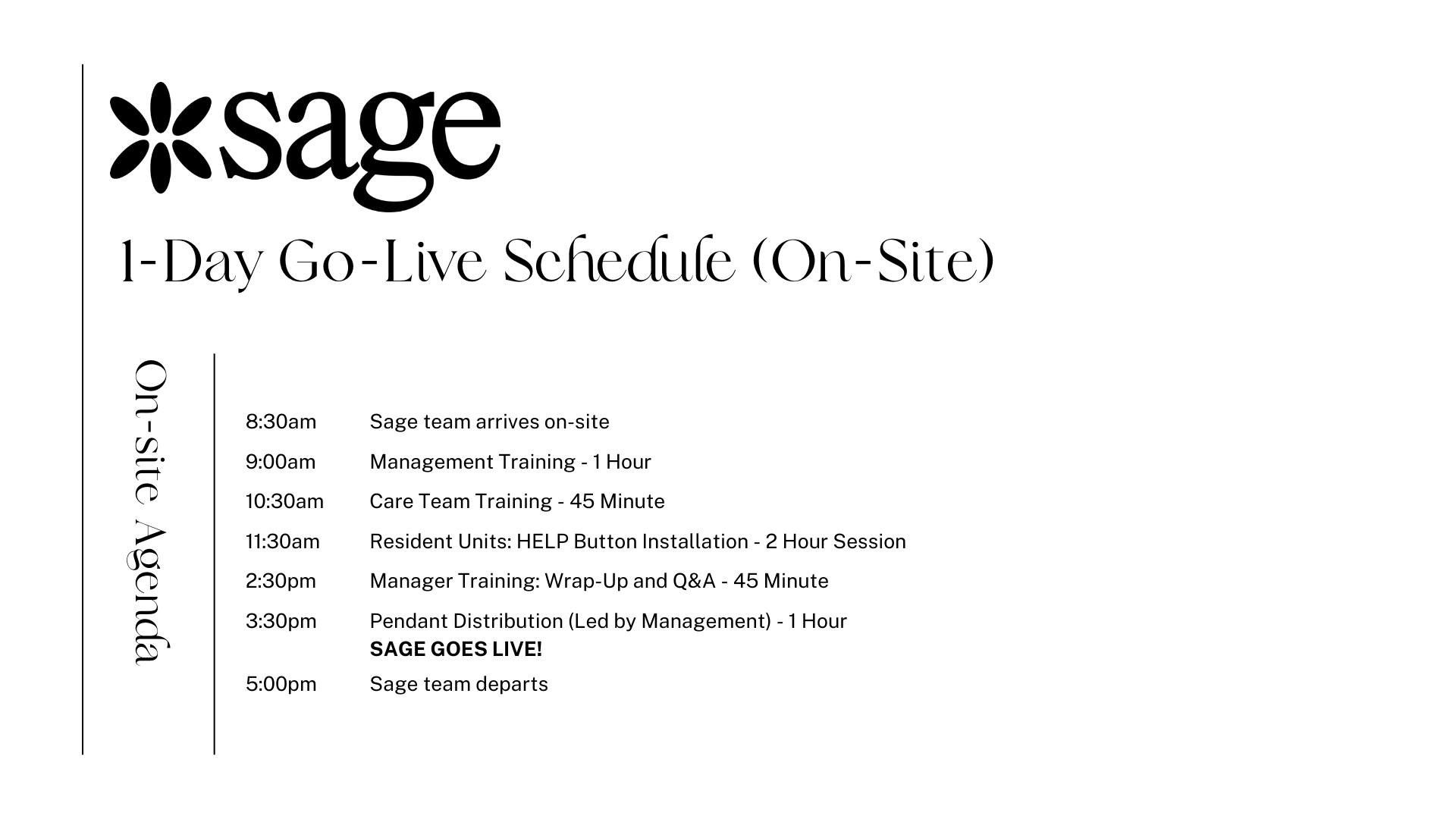 Day Go-Live Schedule (On-site)
